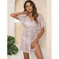 thumbnail image 5 of jinghuiyue Women Mesh Swimsuit Cover Up Sheer See Through Sexy V Neck Short Sleeve Swim Beach Coverup Dress S, 5 of 7