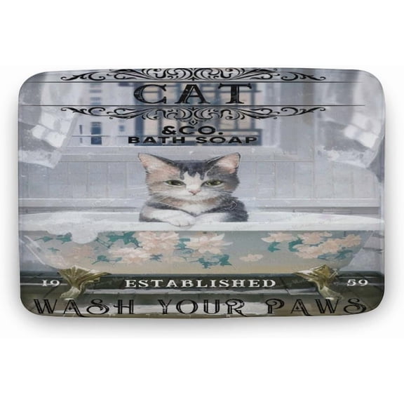 Dog Door Mat for Muddy Paws, Absorbent Non-Slip Washable Mat, Entry Indoor Door Mat for Inside Floor, 20"x32", Cute Cat in The Bathtub, Wash Your Paws, Housewarming Gift
