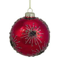 Red Beaded Snowflake Glass Ball Christmas Ornament 2.75-Inch (70mm)