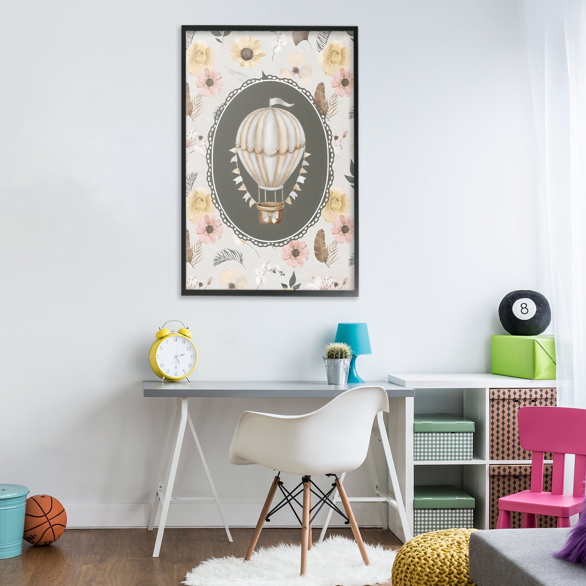 Stupell Industries Sunnyside Balloon over Florals Black Framed Giclee Art, design by Ink Drop Loft