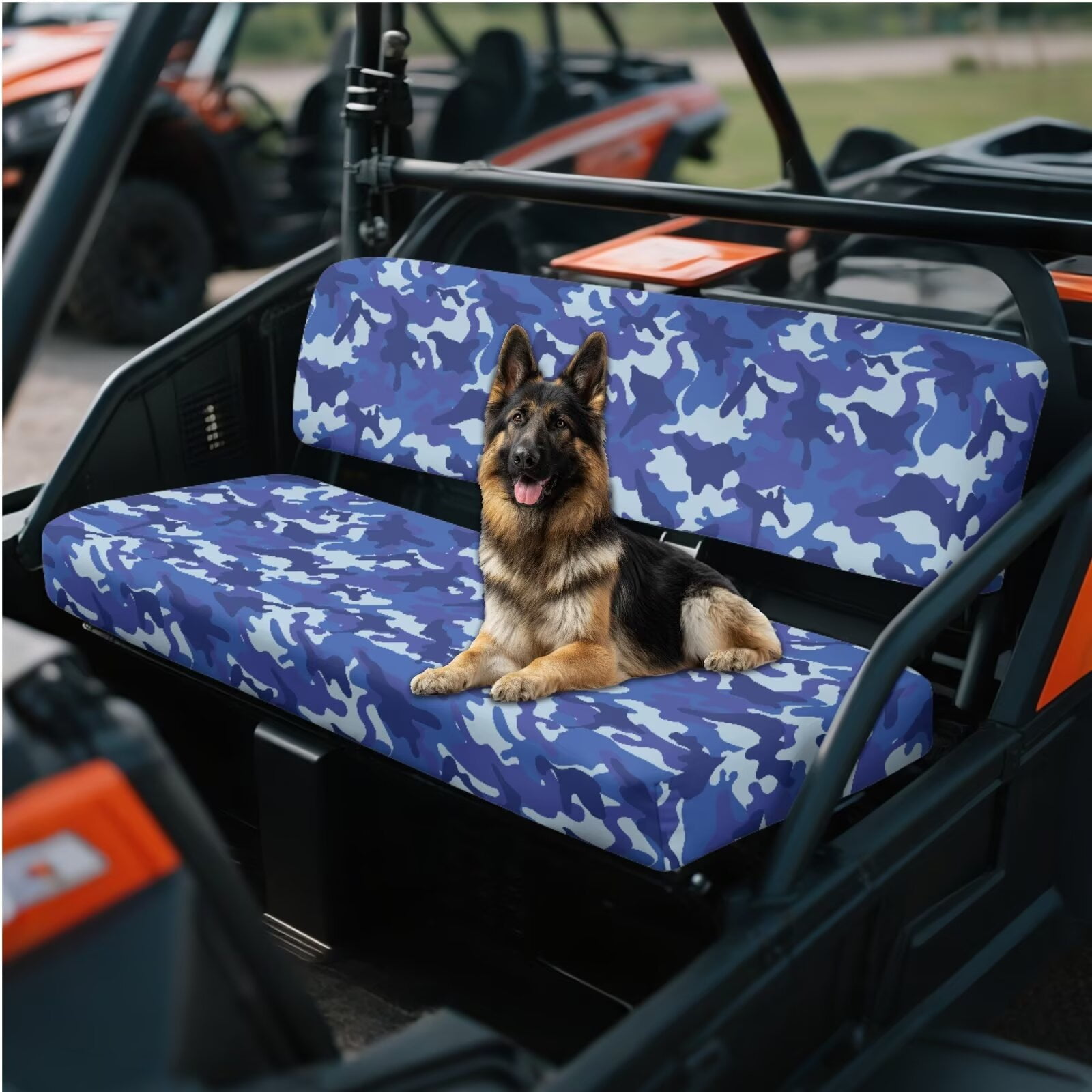 Yuyamidu Blue Camouflage UTV Seat Cover Full Protection Camo Mule Bench Seat Cover Comfort Anti Slip UTV Accessories Elastic Fabrics Compatible with Kawasaki Mule 3000 3010 3020