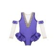 thumbnail image 5 of Rswnyirn Girls Showman Costume Halloween Party Dress Up Mesh Splice Leotard with Arm Sleeves Lavender 10, 5 of 7