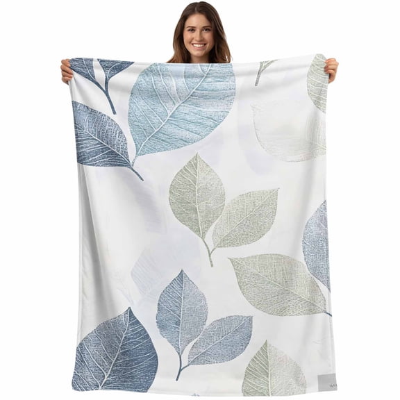 Sage Green Blue Leaves Blanket Soft Cozy Warm Throw Blanket for Couch, Plush Fuzzy Flannel Fleece Blankets for Sofa, Vintage Rustic Botanical Bed Blankets Lightweight Gifts for Women, 32"x48"