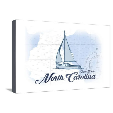 Outer Banks, North Carolina - Sailboat - Blue - Coastal Icon Stretched Canvas Print Wall Art By Lantern
