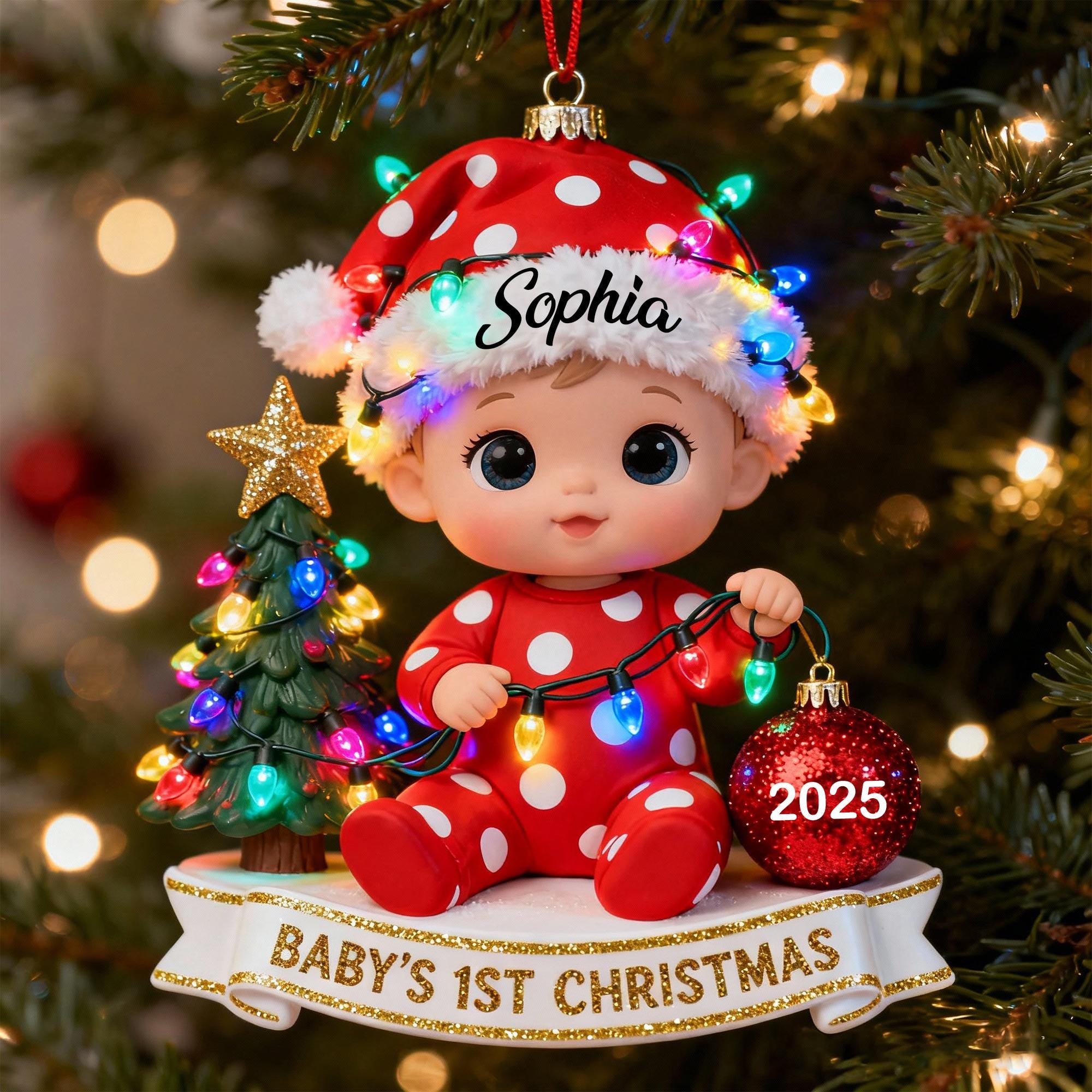 Baby’s First Christmas Ornament 2025 — Personalized Acrylic Ornament, Custom Baby Name Keepsake