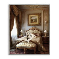 Stupell Industries Tiger in Regal Room Animals Painting Gray Framed Art Print Wall Art, 16 x 20