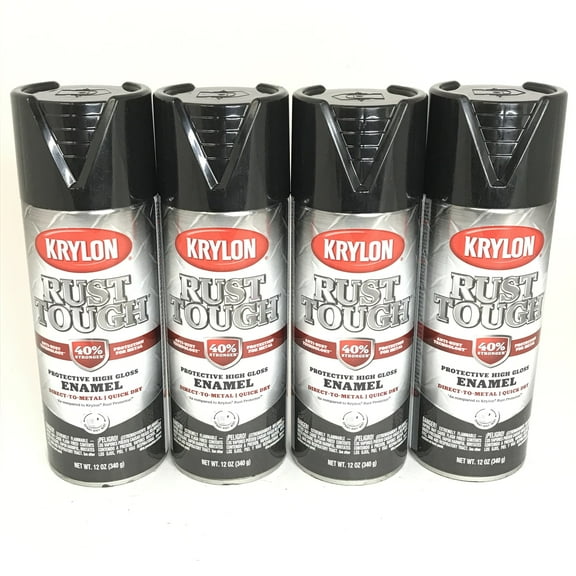 KRYLON RTA9202-4 PACK GLOSS BLACK Rust Tough Protective Enamel - Quick Dry - 40% Stronger - 12 oz Aerosol