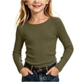 thumbnail image 3 of Bovxnpu Girls Long Sleeve Shirts Undershirts Ribbed Long Sleeve Crew Neck Top Fall Winter Outfits, 3 of 10