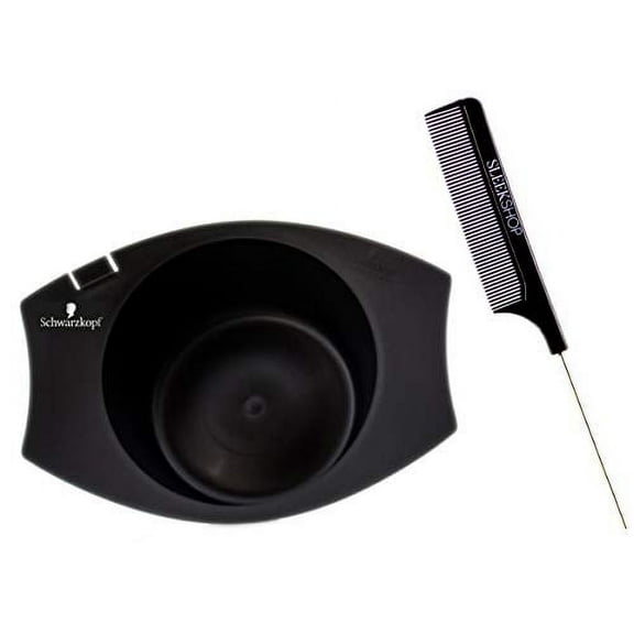 Schwarzkopf Hair Color Mixing Bowl (w/Sleek Steel Rat Tail Comb) Haircolor Dye Coloring Tools (BLACK BOWL with COMB)