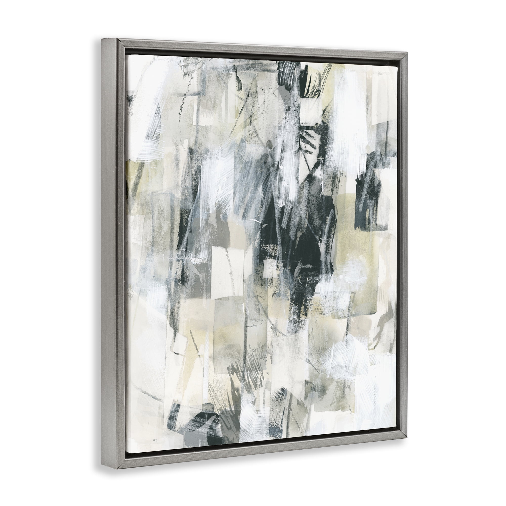 Stupell Industries Grey Layered Restless Shapes Abstract Painting Gray Floater Framed Canvas Art Print Wall Art, 17 x 21
