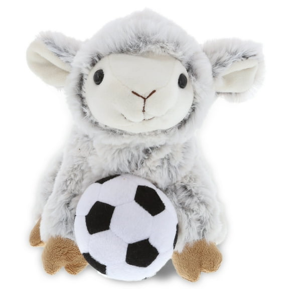 DolliBu Squat Sheep Stuffed Animal with Soccer Ball Plush - Soft Plush Huggable Sheep, Adorable Playtime Plush Toy, Cute Farm Life Gift, Soccer Plush Animal Toy for Kids and Adults - 9.5 Inch