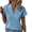 Blue, variant on WIZUTIZ Tops for Women Holiday Saving Vintage Cotton Blend Elegant Basic Blouse Short Sleeve Breathable Ladies Tshirts Pure Colour V-Neck Tee Fluffy Athletic Tshirt Cozy Style Solid Shirts Tops Pin