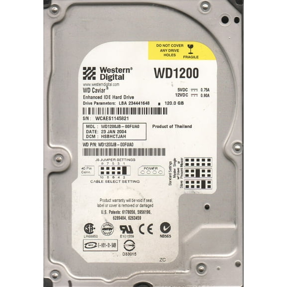 WD1200JB-00FUA0, DCM HSBHCTJAH, Western Digital 120GB SATA 3.5 Hard Drive