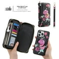 thumbnail image 3 of ELEHOLD Multi-Functional Wallet Case for iPhone 14 Pro 6.1", Large Capacity 14 Card Slots Magnetic Detachable Phone Case with Wristband Shoulder Strap Luxury Flower Purse Case,  Black, 3 of 11