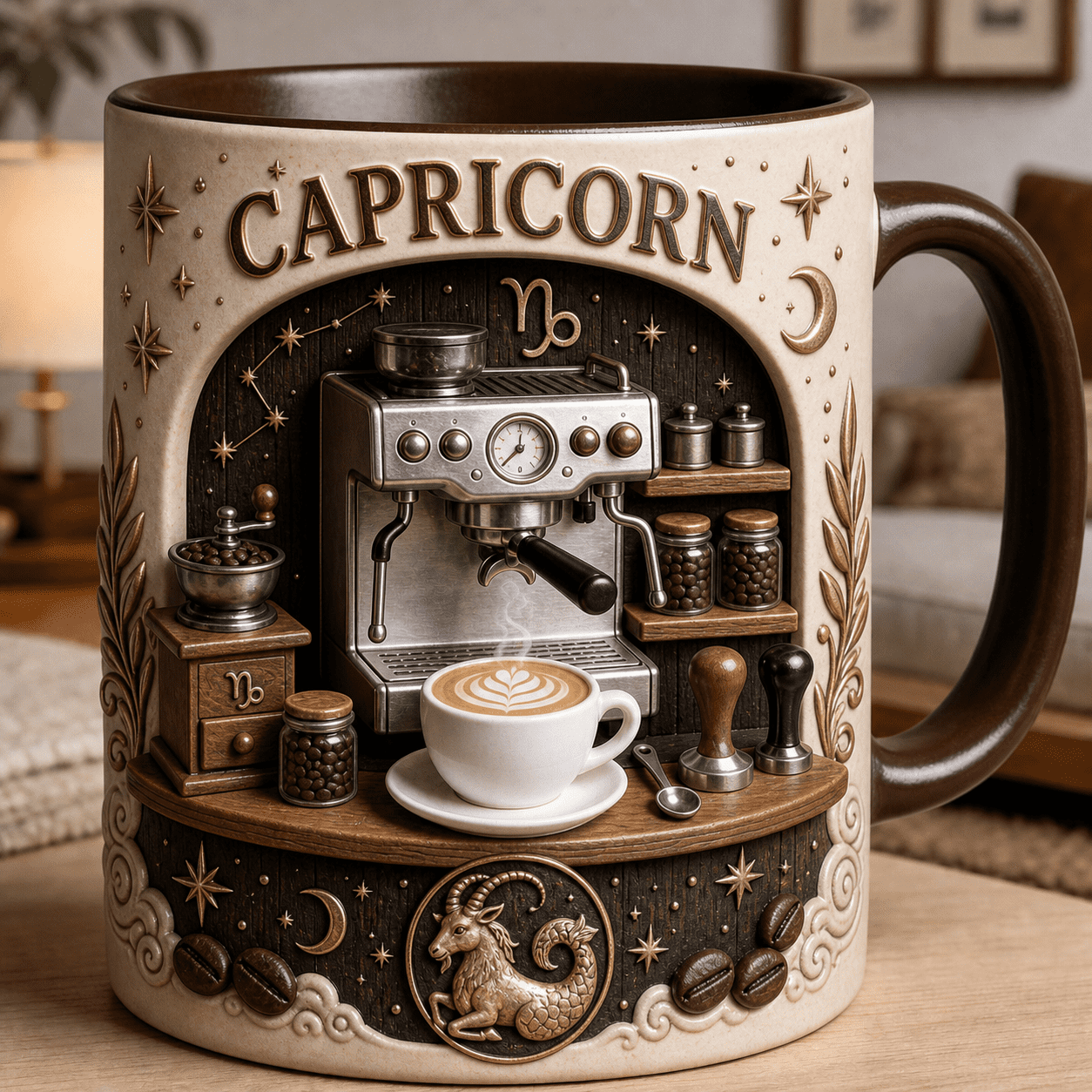 Capricorn Coffee Lover Mug, Personalized Zodiac Gift Custom Coffee Bar Cup