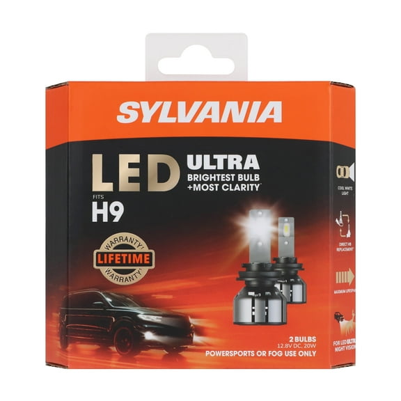 SYLVANIA H9 LED Ultra - Fog Lights For Cars and Trucks - Headlight Bulbs for Off Road Powersports - 6000k Cool White LED Light - Maximum Lifespan - No Polarity - DIY Upgrade
