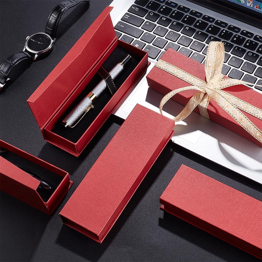Rectangle Cardboard Pen Storage Boxes with Magnetic Flap Lid Pen Gift Case with Velvet Inside Dark Red 17x5.25x2.45cm