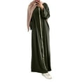 thumbnail image 1 of XDZJLR Women's Dresses Solid Color Puff Sleeve O Neck Maxi Muslim Dress, 1 of 5
