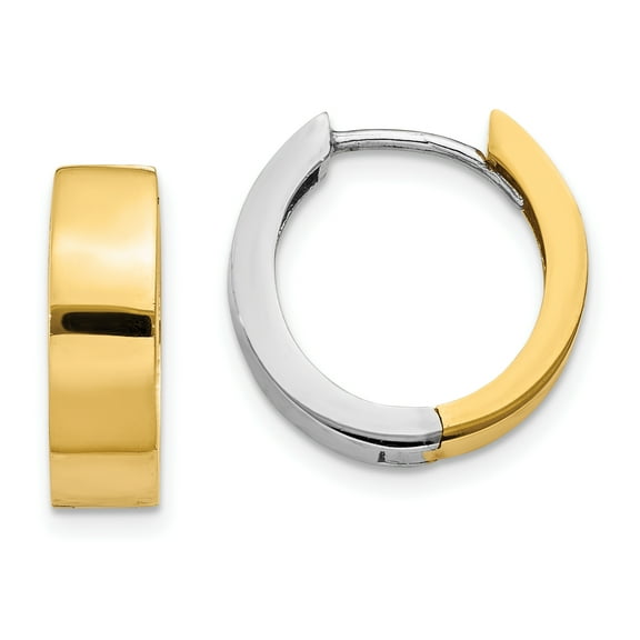14k Yellow and White Gold Two-tone Hinged Hoop Earrings Length 11mm