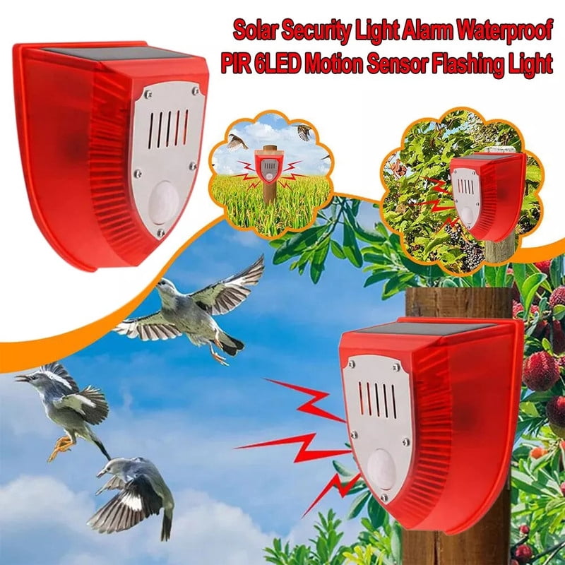 Solar Alarm Motion Detector with Sound Outdoor Motion Sensor 129db Barking Dog Strobe Light Gunshot Sound Alarm Detector Noise Maker Warning Lamp for Home Villa Yard Farm