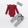 thumbnail image 2 of TOWED22 Newborn Baby Girl Fall Winter Clothes 3-Piece Outfits Set Long Sleeve Round Neck Bodysuit Romper Ribbed Pants Headband Set(Wine,9-12 M), 2 of 5