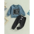thumbnail image 3 of Baby Boys 2Pcs Fall Outfits, 6 12 18 24 36M Long Sleeve Letter Print Pullover Tops and Pocket Pants Set, 3 of 10