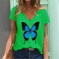 thumbnail image 3 of Gibobby Playeras Mujer Camisetas Cuello V Camiseta suelta informal con cuello en V para mujer, blusa manga corta con estampado(Verde,M), 3 of 3