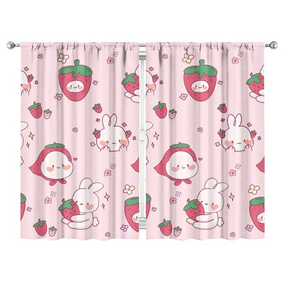 Nursery Curtains Boys Girls Kids Red Strawberry Fruits Print Pattern Window Drapes for Living Bedroom Playroom Room Decor Rod Pocket 52x84 Inch 2 Panels