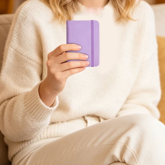 Purple PU Leather Pocket Notebook, Small Journal with Elastic Closure, Portable Notepad for Daily Planning and Study, 11*8 cm