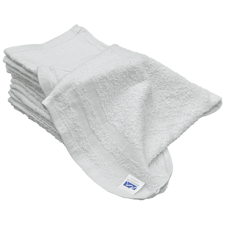 60 Pack - 12 x 12 White Cotton Ribbon Washcloths Rags - Lt Weight Thin  Cloth Rags - Bath/Exfoilating/Kitchen/Garage - 1 lb per Dozen 