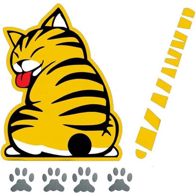 Jinsinto Car Stickers Cute Cat Car Sticker Funny Car Rear Glass Sticker Yellow Window Bumper Sticker for Cars,