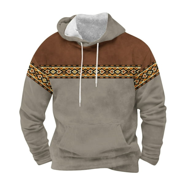 Sudadera con capucha para hombre, moda, bolsillos, manga larga, estilo étnico, estampado vintage, sudadera con capucha, blusa de poliéster para hombre