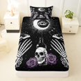 thumbnail image 3 of Castle Fairy Boho Skull Skeleton Hand Twin Sheets 3pcs,Gothic Moon Butterfly Flowers Bedding,Purple Black,1 Fitted Sheet,1 Flat Sheet and 1 Pillowcase, 3 of 6