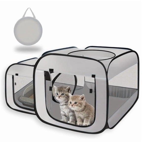 Portable Cat Playpen, Trapezoidal Design for Better Standing, Foldable Pet Tent for Indoor and Outdoor Use of Kitten and Puppy, Dog Play Enclosure, Cat Houses & Condos,grey