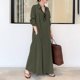 thumbnail image 2 of Vestidos de verano para mujer con botón de algodón suave con cuello en V de manga larga para creyentes musulmanes Holy ChronicleArmy Green, 2 of 4