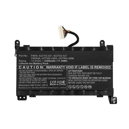 Synergy Digital Laptop Battery, Compatible with HP Omen 17-AN012DX Laptop, (Li-ion, 14.6V, 5300mAh) Ultra High Capacity, Replacement for HP 922752-421, 922753-421, 922976-855, FM08 Battery