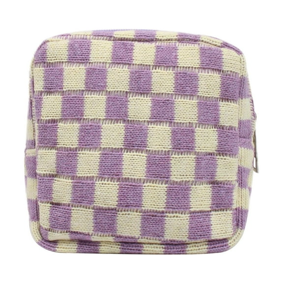 DAMAI Mini Checkered Cosmetic Bag Zipper Cute Make Up Pouch Travel Toiletry Bag, Quilted Aesthetic Accessories Makeup Storage Bag for Purse Zipper Makeup Organizer