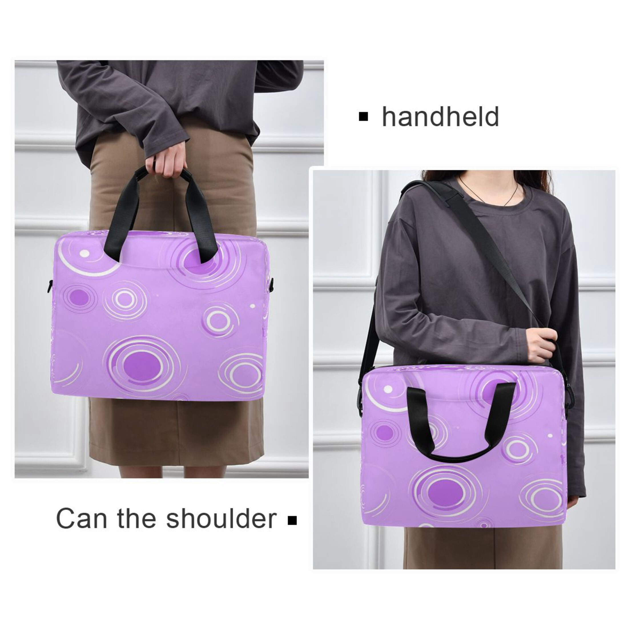16" Laptop Tote Bag Laptop Sleeve Case Computer Briefcase for Work & Travel Purple Circles