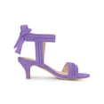 thumbnail image 3 of BLISSFUL STEP Women Open Toe Ankle Bow Tie Mid Heels Sandals Purple 7.5, 3 of 7