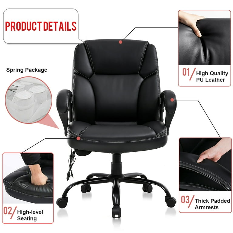 Heavy Duty Big and Tall Office Chair with Adjustable Lumbar Support, 400  LBS Executive Office Chair for Heavy People with Wide Seat, High Back Faux  Leather Computer Chair - Yahoo Shopping