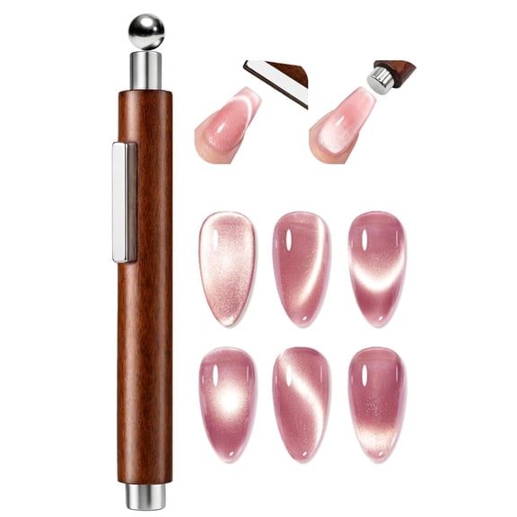 Azurebeauty 4-in-1 Wooden Nail Magnet Pen, Multi-Head Round Ball Tool for Cat Eye Nail Art, DIY Home & Salon Manicure (Gel Not Included)