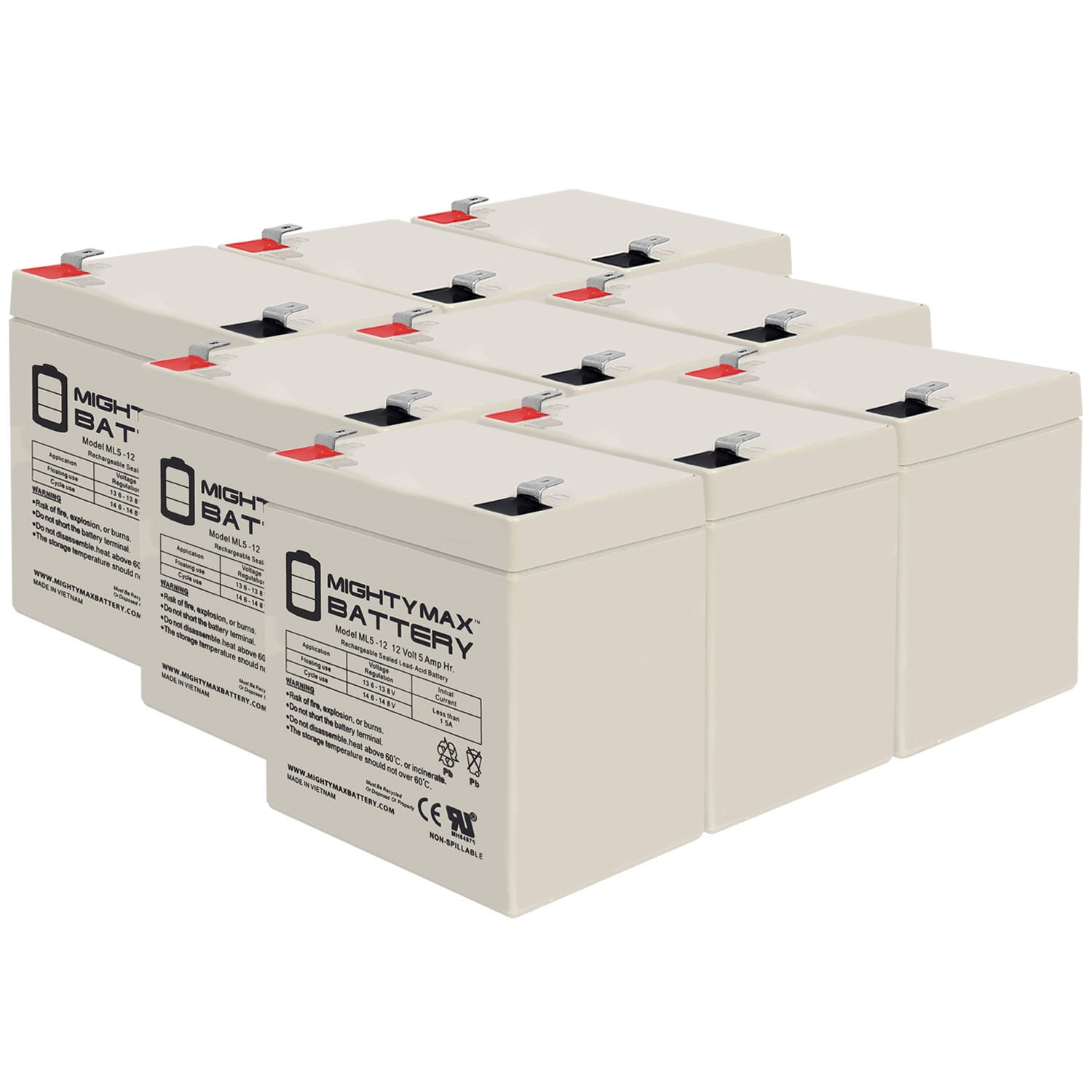 12V 5Ah F2 SLA Replacement Battery for Rotary Lawn Mower 189589 9 Pack