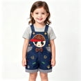 thumbnail image 2 of FRSASU Toddler Girls Cartoon Denim Short Overalls Cute Doll Pattern Jean Shortalls with Adjustable Straps Kids Summer Casual Romper Blue-D, 2 of 6
