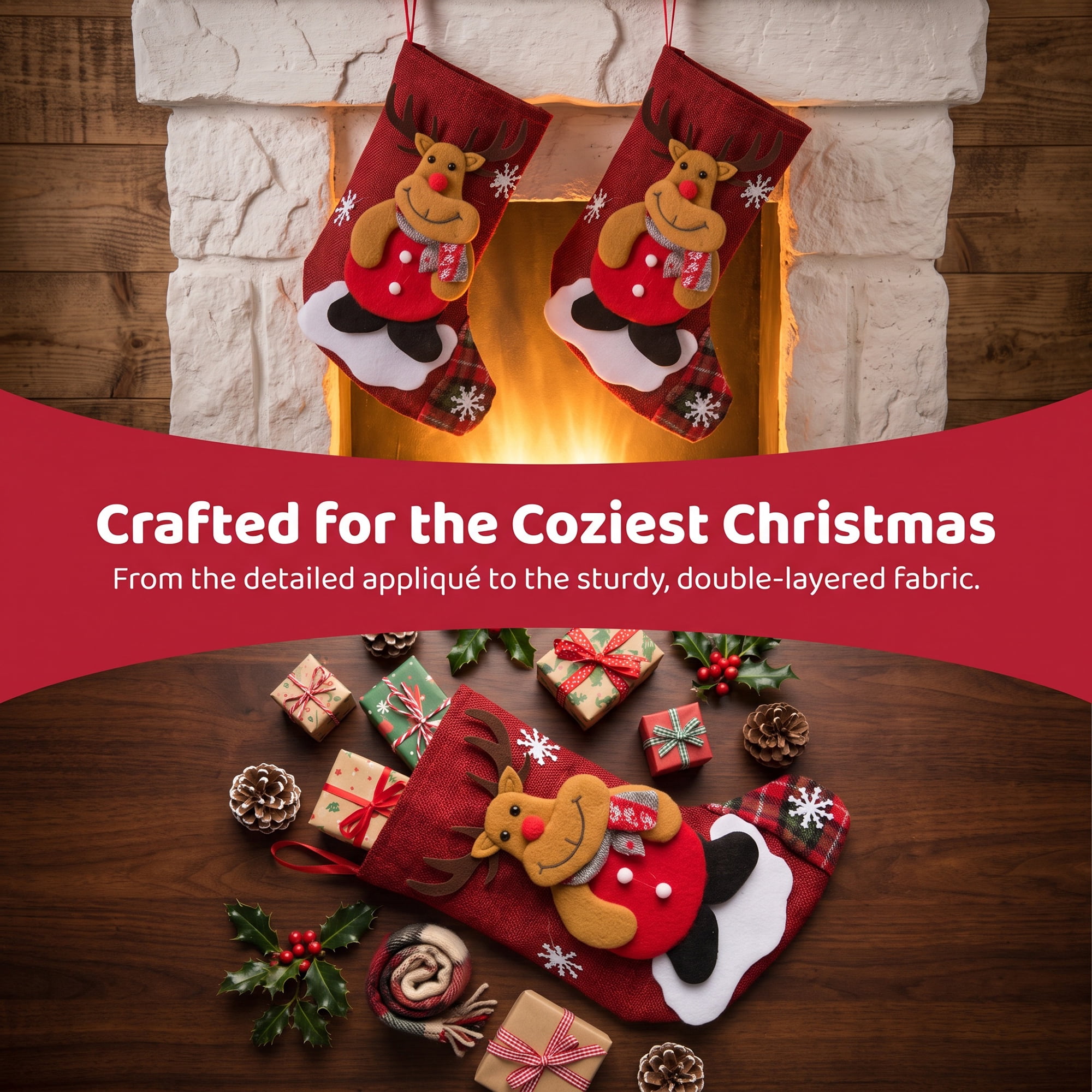 Unique Bargains Novelty Cartoon Christmas Stockings Assorted Garland Accents Red Deer 8"