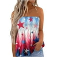 thumbnail image 2 of pimelu Plus Womens Tops Dressy Casual American Flag Tube Tops for Women Strapless Sleeveless Summer Tube 4th of July Stars Striped Crop Top Pleated Tank Blouse Summer Saving, 2 of 5