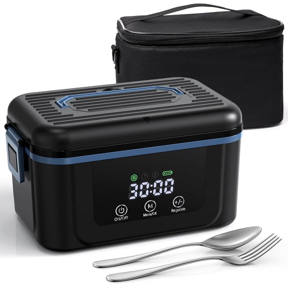 Cordless Electric Lunch Box for Adults, 1.4L Heated Lunch Box 18000mAh Battery Powered with Ice Crystal Box, Self Heating LunchBox Rechargeable for Car/Truck/Office/Travel (1.4L-cordless)