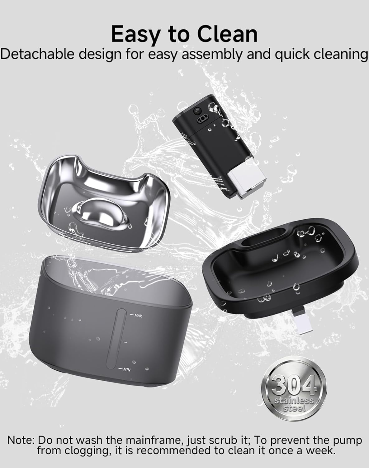 Cordless Battery Operated 118oz/3.5L Pet Water Fountain with Motion Sensor, Stainless Steel Tray, Ultra Quiet and Easy-to-Clean for Cats Indoors