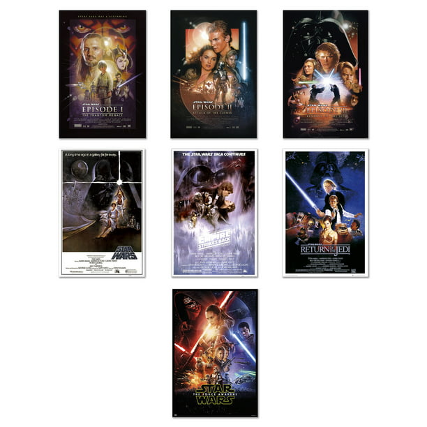 soort rechter tuberculose Star Wars: Episode I, II, III, IV, V, VI & VII - 7 Piece Movie Poster /  Print Set (Regular Styles 1) (Size: 24" x 36" each) (Black Poster Hanger) -  Walmart.com