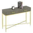 thumbnail image 3 of Pemberly Row Modern Console Table in Gray Faux Leather/Gold Wood Finish, 3 of 4