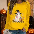 thumbnail image 2 of HAIJIE Women Crew‑Neck Pullover Top, Long‑Sleeve Halloween Graphic Print Sweatshirt, Casual Wear For Halloween Christmas Fall Winter Holiday Assemblies (Yellow,S), 2 of 5